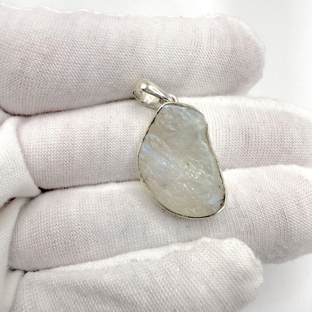Rainbow Moonstone Rough .925 Sterling Silver Pendant - Picture 2 of 16
